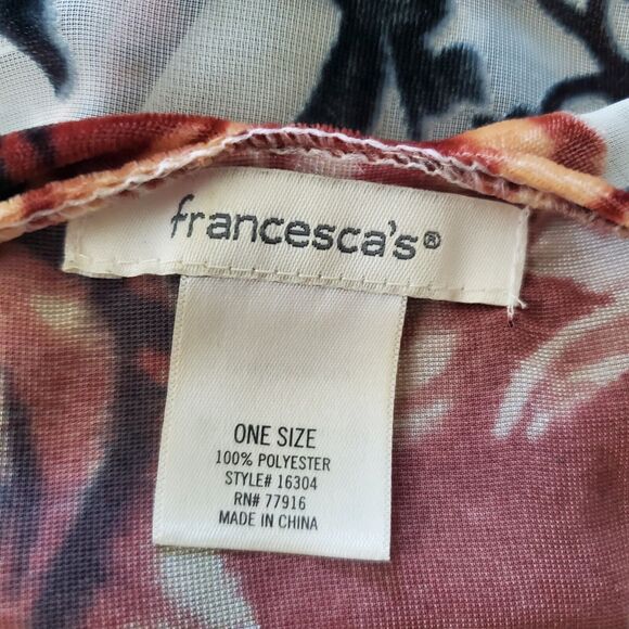 Francesca's Kimono Top One Size Multicolor Velvet Burnout Floral Boho Romantic - Picture 9 of 9